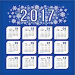 2017 blue calendar with stylized snowflakes. Vector illustration, eps 10