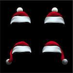 Santa red hat template isolated on black background. Christmas holiday object