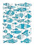 Art fish collection, sketch for your design. Vector illustration