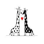 Giraffes couple in love, sketch for your design. Vector illustration