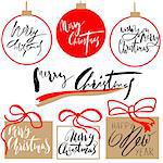 Vintage Merry Christmas And Happy New Year Handdrawn Calligraphic And Typographic labels set. Decorations elements, Symbols, Icons, Frames, Ornaments and Ribbons, set