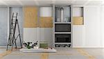 Renovation of an old house and fireplace paneling with drywall panels 3d rendering