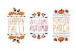 Hand drawn autumn elements with inscription happy fall, welcome autumn , pumpkin patch on white background