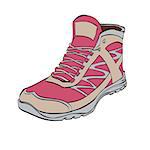 Red Hiking sneakers, shoes, color vector illustration isolated