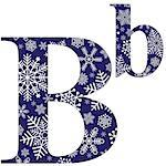 Uppercase and lowercase letters of the English alphabet B with  winter pattern carved snowflakes, vector