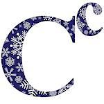 Uppercase and lowercase letters of the English alphabet C with winter pattern carved snowflakes, vector