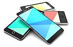 3d illustration of mobile phones heap over white background