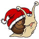 Happy Snail with Santa Hat - Cheerful Christmas Cartoon Illustration, Vector