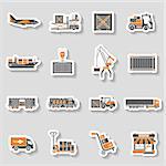 Cargo Transport, Packaging, shipping and logistics two color sticker Icon Set such as Truck, air cargo, Train, Shipping. vector illustration