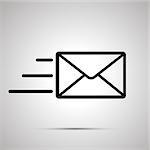 Simple black icon of send letter with shadow on light background