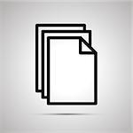 Simple black icon of pile of documents with shadow on light background