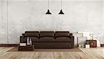 Retro living room with leather sofa - 3d rendering