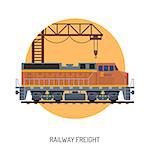 Railway Freight Flat Icons Concept with train and gantry crane. isolated vector illustration