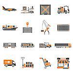 Cargo Transport, Packaging, shipping and logistics two color Icon Set such as Truck, air cargo, Train, Shipping. isolated vector illustration