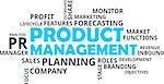 A word cloud of product management related items
