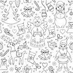 Vector illustration of seamless christmas pattern.Coloring page for children and adult.