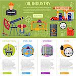 Oil industry Infographics with Flat Icons extraction storage delivery and transportation oil and petrol with oil pump, oil platform and tank oil. vector illustration