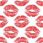Seamless background red lips on white background