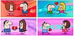 Cartoon Illustration of Greeting Cards Set with People in Love on Valentines Day Time