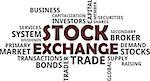 A word cloud of stock exchange related items