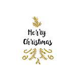 Christmas greeting card on white background with golden elements and text Merry Christmas
