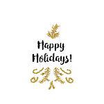 Christmas greeting card on white background with golden elements and text Happy Holidays