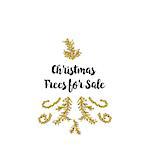Christmas greeting card on white background with golden elements and text Christmas Trees for Sale