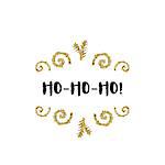 Christmas greeting card on white background with golden elements and text Ho-Ho-Ho