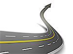 3d illustration of road with arrow at end, over white background