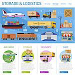 Storage and delivery Concept infographics with flat Icons air cargo, shop. vector illustration