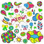 Vector set of fashionable patches elements like heart, flower, drop, cloud, leaf, star, sun. Vector hand drawn cute and funny stikers kit. Modern doodle pop art sketch badges and pins