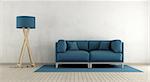 Minimalist living room with blue sofa and floor lamp - 3d rendering