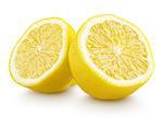 Two halves of lemon citrus fruit isolated on white background with clipping path