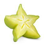 Slice of carambola fruit or starfruit isolated on white background with clipping path