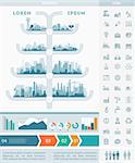 Abstract stylish cityscape infographics. Infographics elements collection with town, city, farm and industrial districts, with infographics elements and industry icons