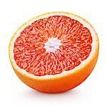 Half of blood red orange citrus fruit isolated on white background with clipping path