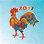 Chinese new year card with colorful rooster. Vector illustration