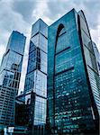 oscow, Russia - September 24, 2016: Awesome modern glass skyscrapers in the Business center  Blue skyscraper facade. office buildings. modern glass silhouettes of skyscrapers