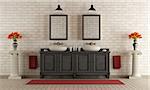 Bathroom in classic style with double sink and brick wall - 3d rendering