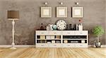 Retro room with white sideboard and vintage objects - 3d rendering