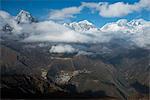 A view from Kongde looking down on Namche, the biggest village in Khumbu (Everest) Region, Nepal, Himalayas, Asia