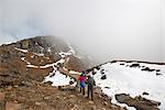 Hiking in the mist on the trail between Sian Gompa and Gosainkund in the Langtang region, Himalayas, Nepal, Asia