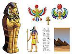 The sarcophagus and Egyptian symbols on a white background, vector illustration