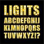 Vector yellow neon lamp letters font show casino and theather