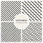 Vector Seamless Black And White Wavy ZigZag Diagonal Stripe Lines Pattern Collection Background