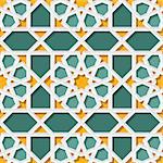 Vector Seamless Geometric Teal Yellow Islamic Interlacing Star Pattern Background
