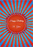 Decorative birthday label in retro star style on striped background. Poster with wishing text: Happy Birthday To You