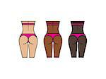 Healthy woman buttocks and backs. Different skin colors. Sport, fitness go squat and glute bridge