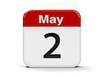 Calendar web button - The Second of May, three-dimensional rendering