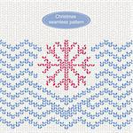 Vector Christmas knitted embroidery seamless pattern with chevron and snowflake. blue, pink colors.